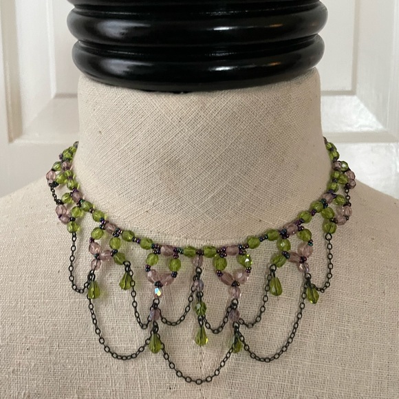 GLASS BEAD AND CHAIN NECKLACE - Picture 1 of 8